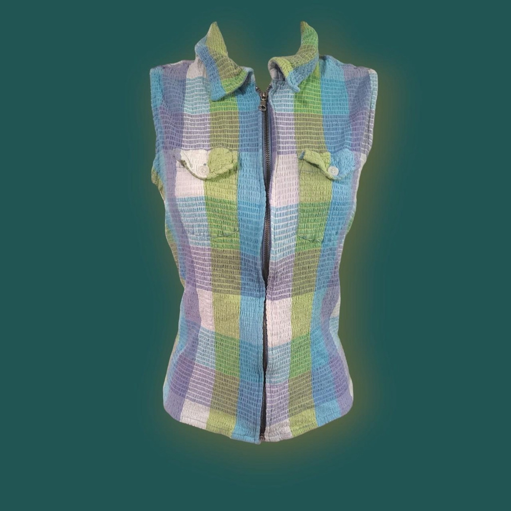 Vintage Angelique plaid zip-up vest top